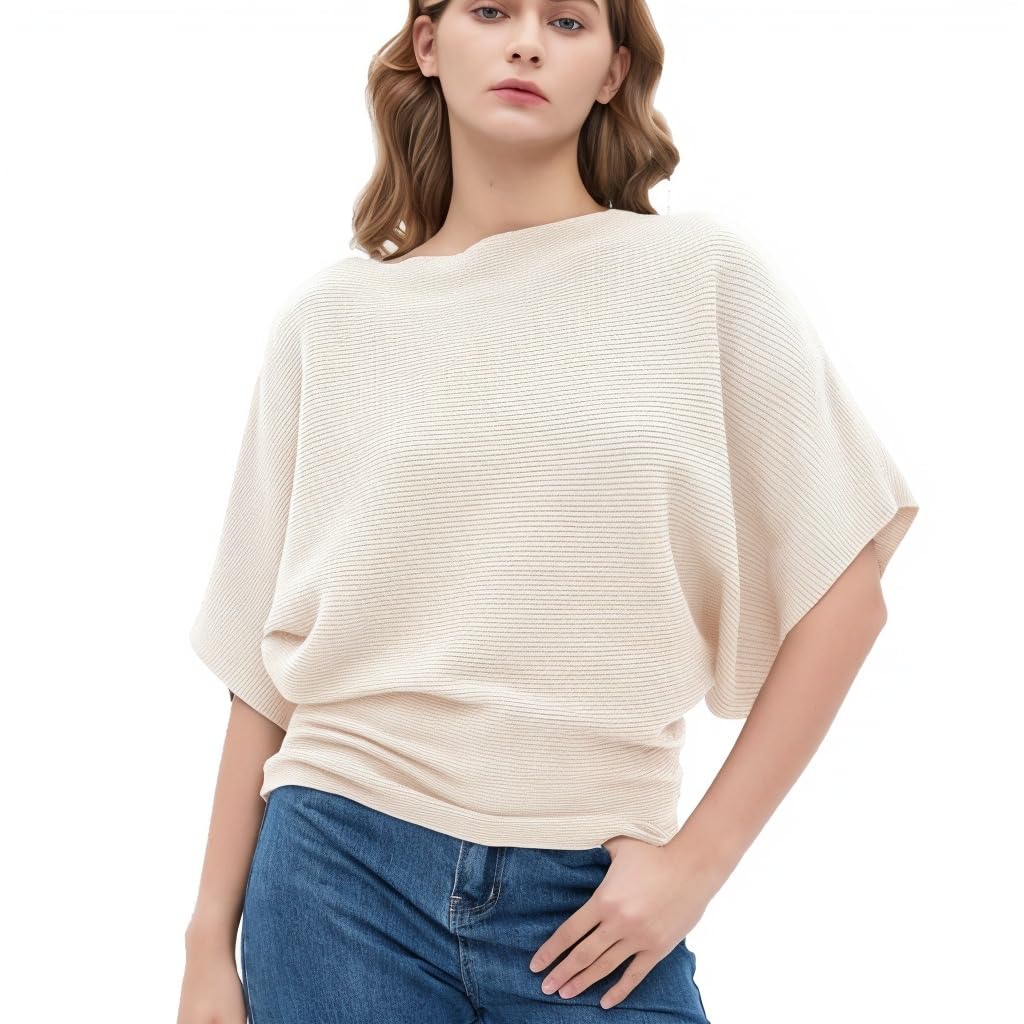 EDSTAR Women's Boat Neck Short Sleeve Dolman Knit Sweater