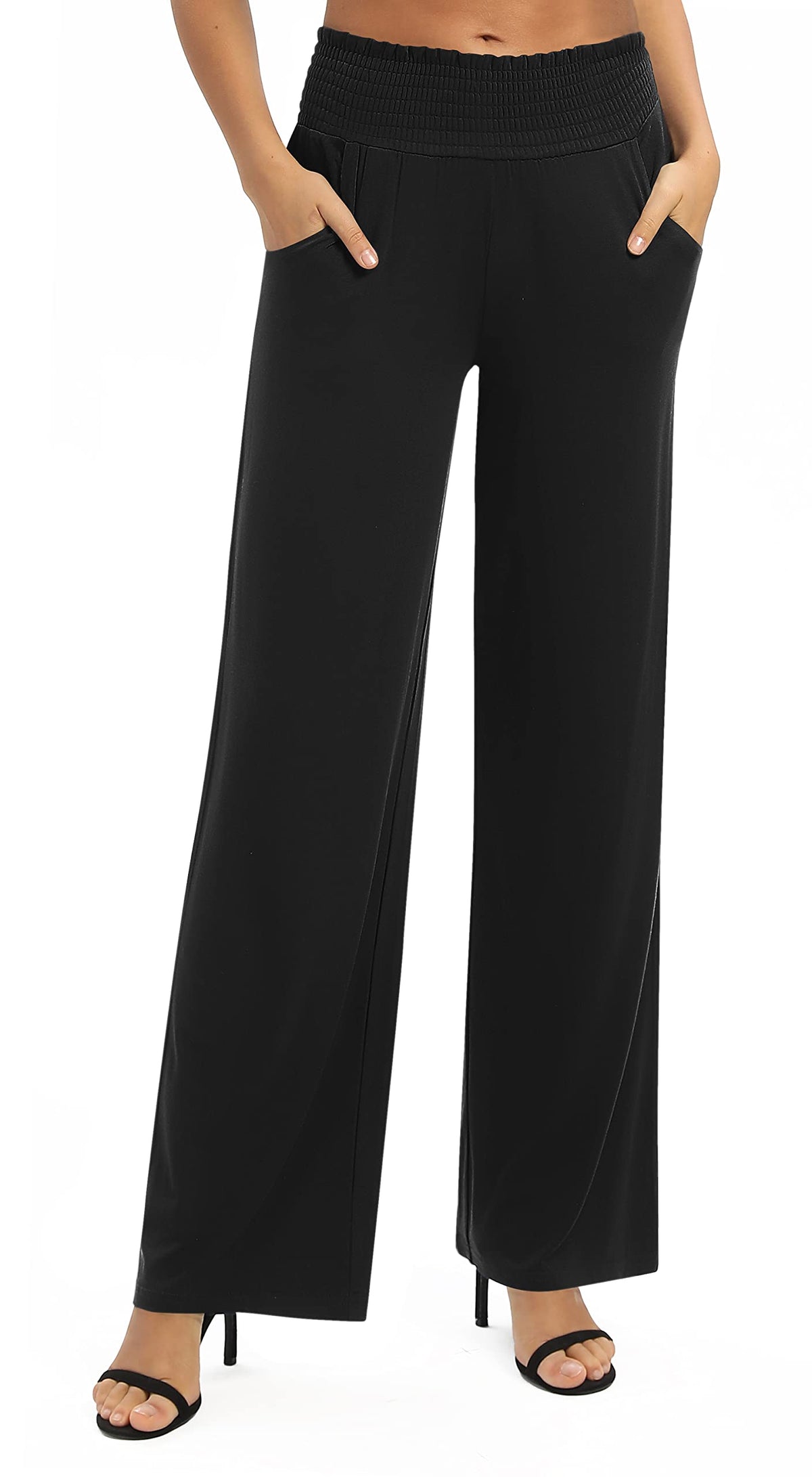 EXCHIC Women's Loose Straight Leg Palazzo Pants High Elastic Waist Causal Trousers with Pockets