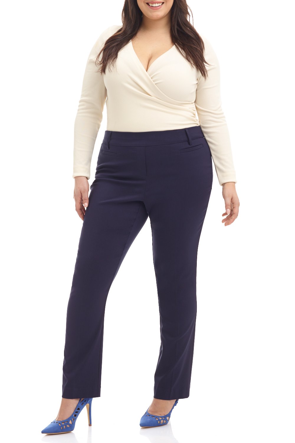 Rekucci Curvy Woman Ease into Comfort Plus Size Straight Pant w/Tummy Control