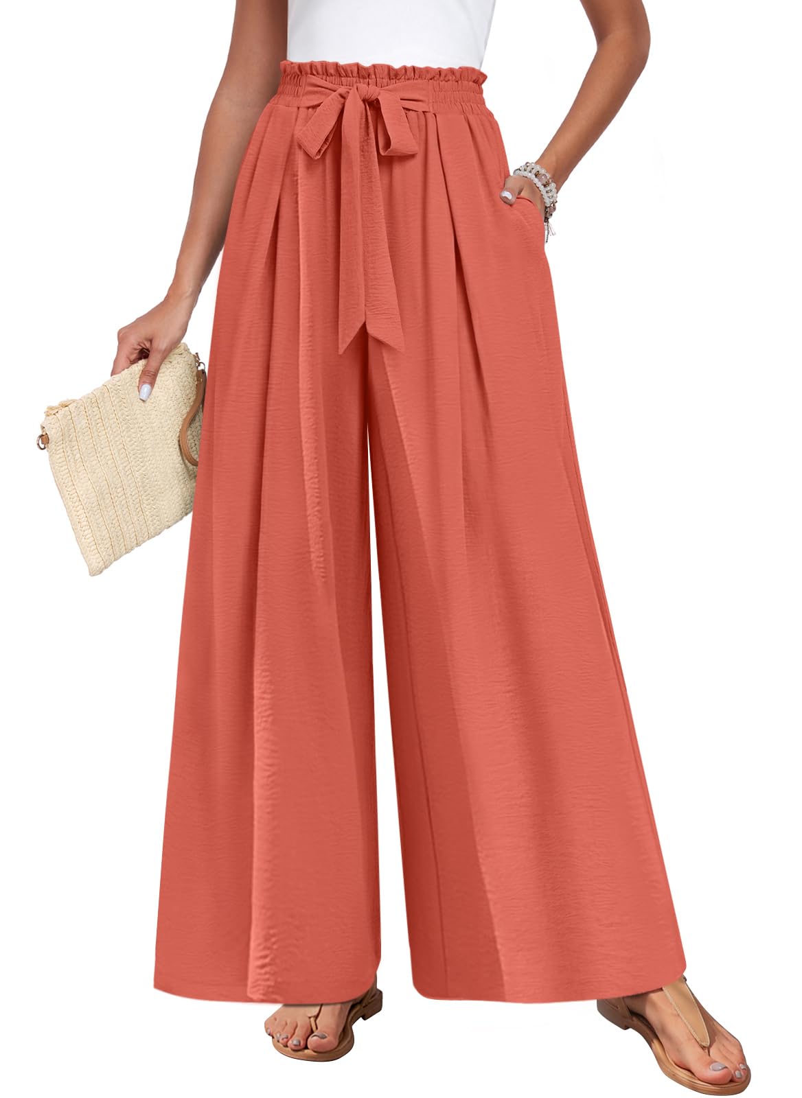 TAOHUADAO Womens Wide Leg Pants with Pockets High Waisted Plus Size Palazzo Pants Casual Flowy Trousers