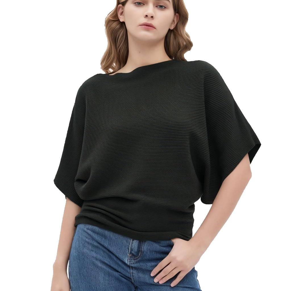 EDSTAR Women's Boat Neck Short Sleeve Dolman Knit Sweater