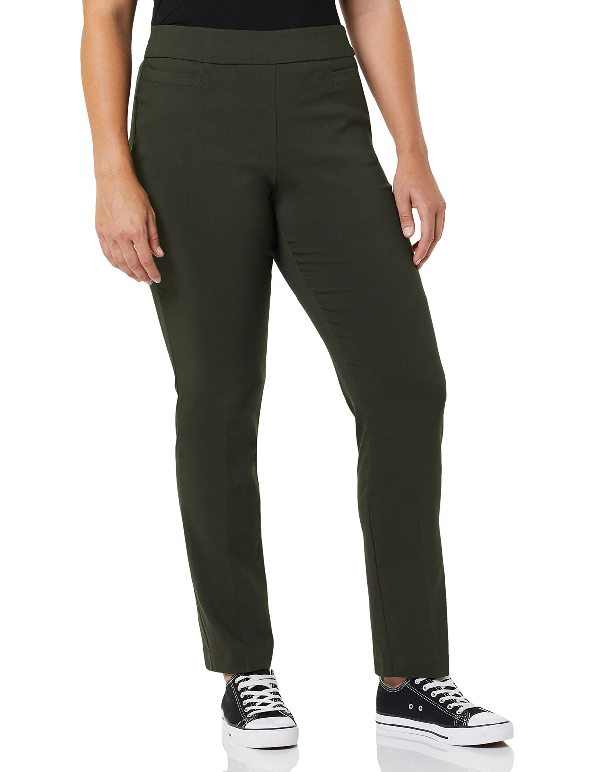 Briggs New York Women’s Pull On Dress Pants 4 Pockets Straight Leg Stretchy Office Casual Work Slacks