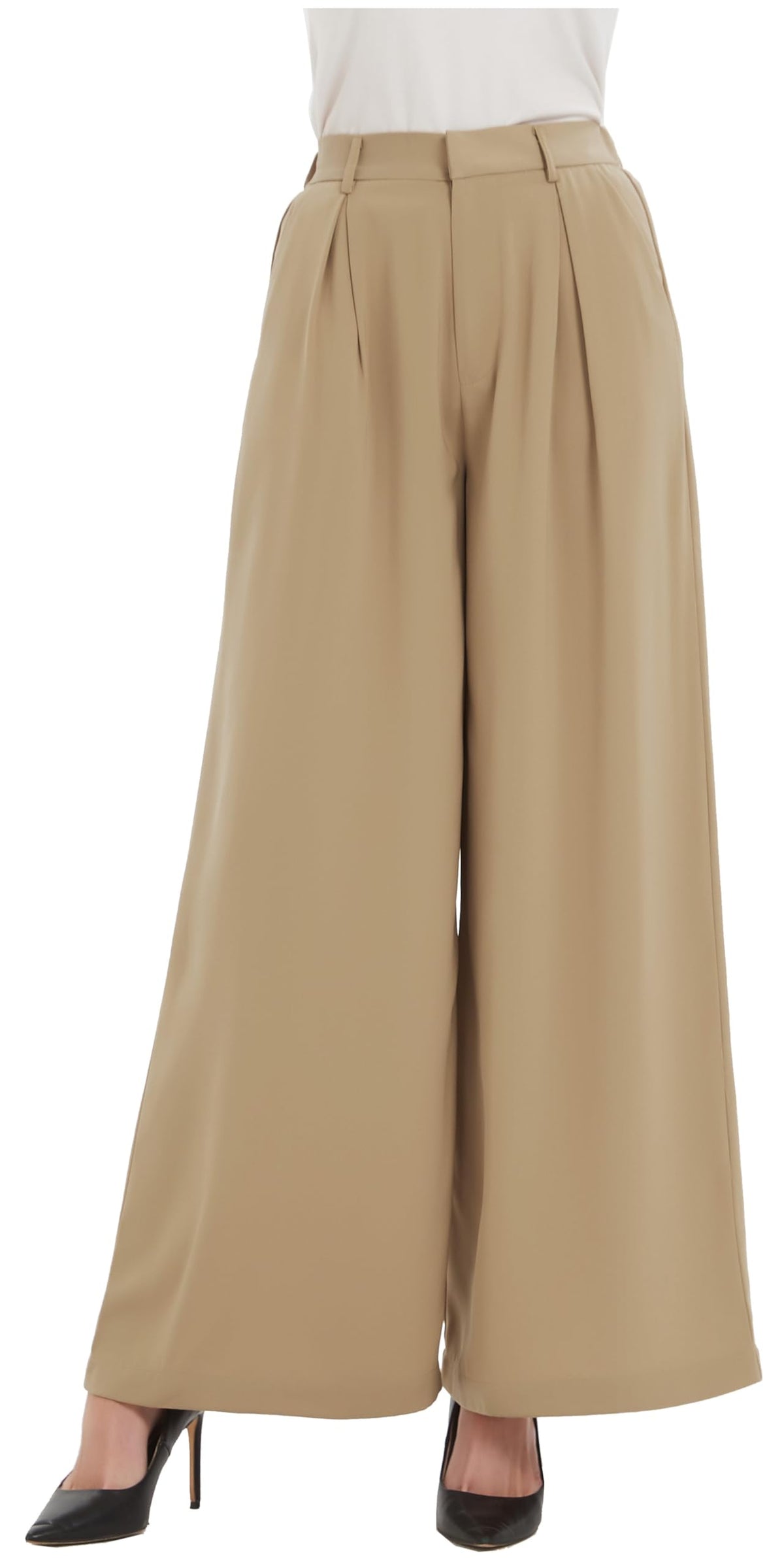 Tronjori Womens High Waist Casual Wide Leg Palazzo Business Pants
