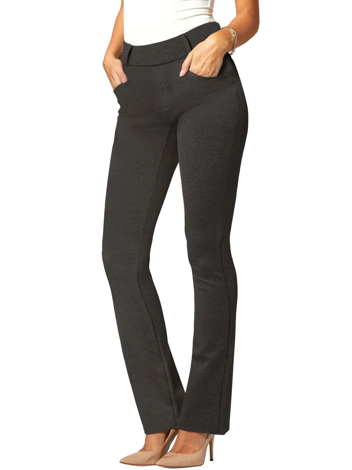 Conceited Stretch Slacks for Women - Wear to Work - Tummy Control Waistband - Bootcut Dress Pants with Pockets