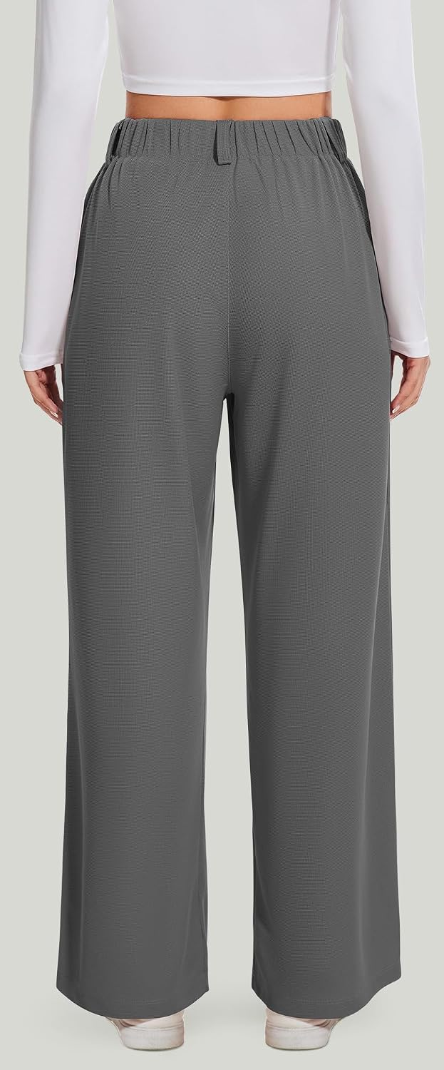 AVAMO Slacks for Women Dress Pants Stretchy Work Pants Wide Leg High Waisted Business Casual Trousers with Pockets Waffle