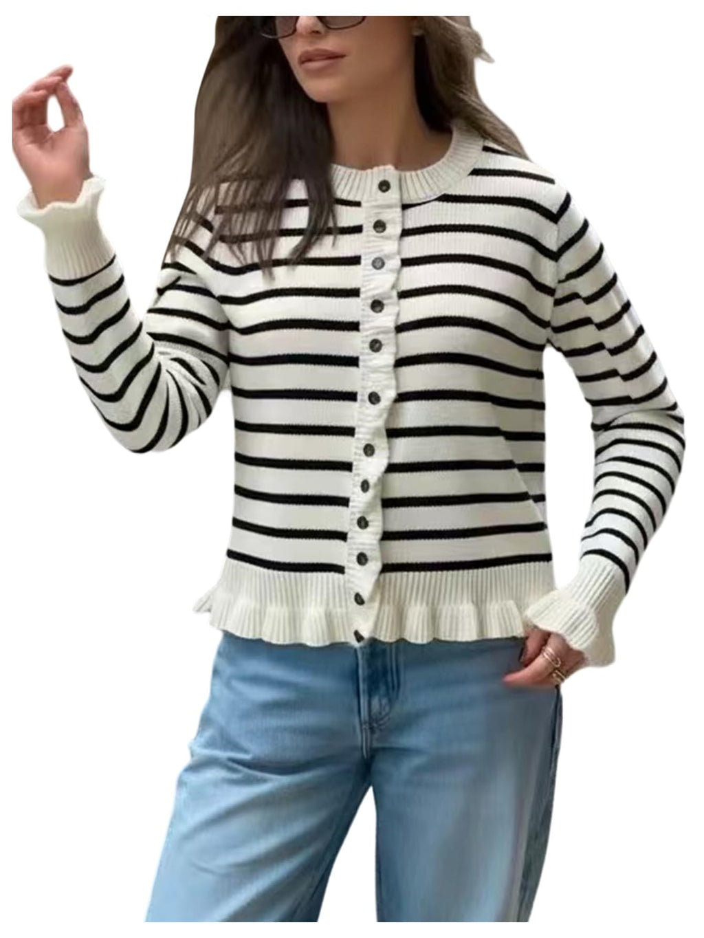 SOLY HUX Women's Striped Button Up Cardigan Sweaters Long Sleeve Sweater
