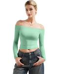 SUUKSESS Women Off Shoulder Double Lined Long Sleeve Shirts Basic Going Out Tops
