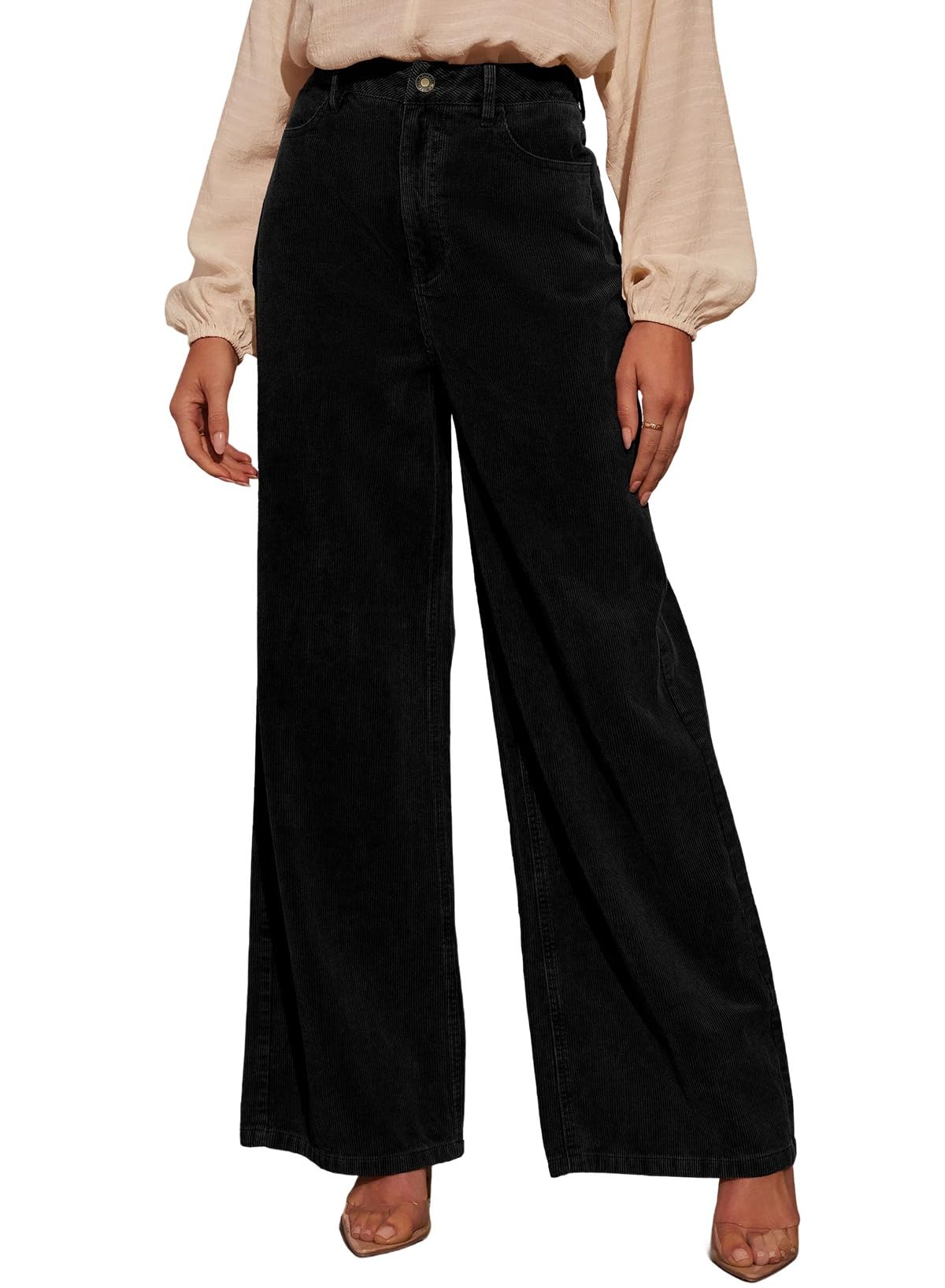 Sidefeel Women's Wide Leg Corduroy Pants High Waisted Baggy Trousers