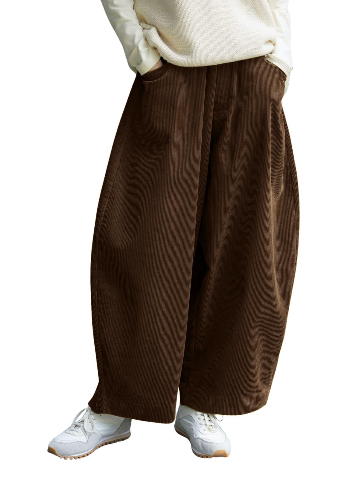 CHARTOU Women Corduroy Barrel Pants Wide Leg Vintage Mid Rise Y2k Baggy Boyfriend Pants
