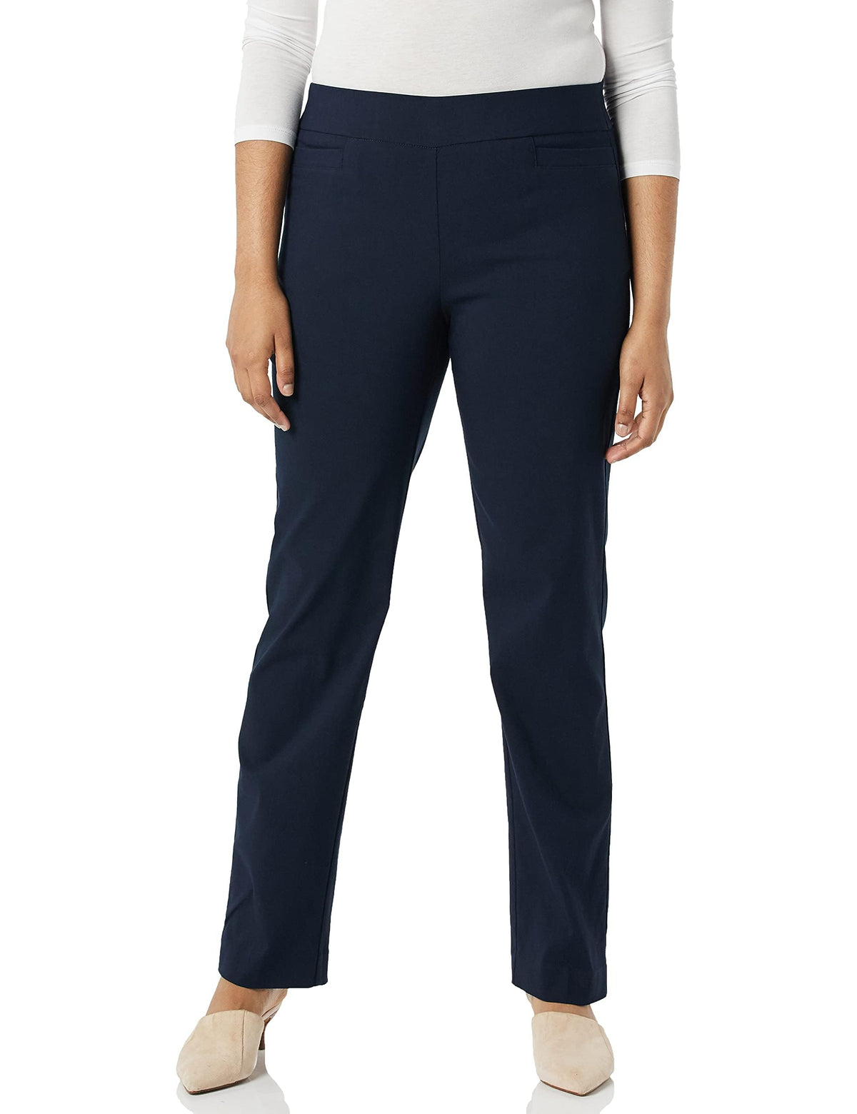 Briggs New York Women’s Pull On Dress Pants 4 Pockets Straight Leg Stretchy Office Casual Work Slacks