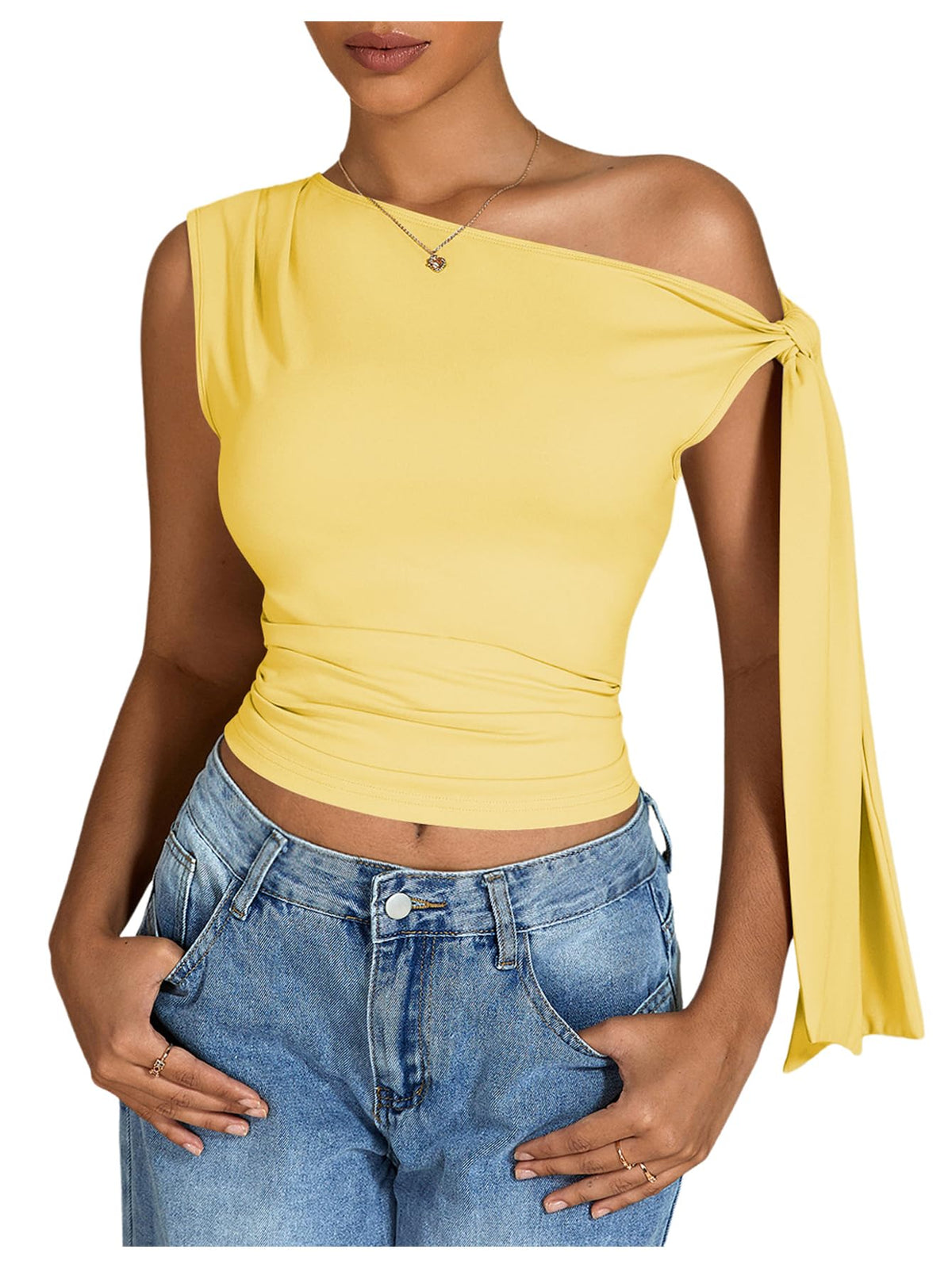 Milumia Women's One Off The Shoulder Tank Tops Asymmetrical Going Out Top