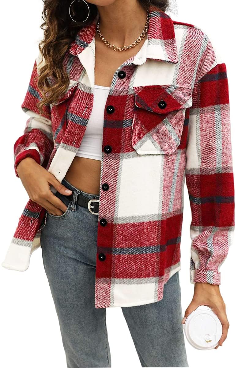 AUTOMET Shackets for Women Plaid Flannel Shirts