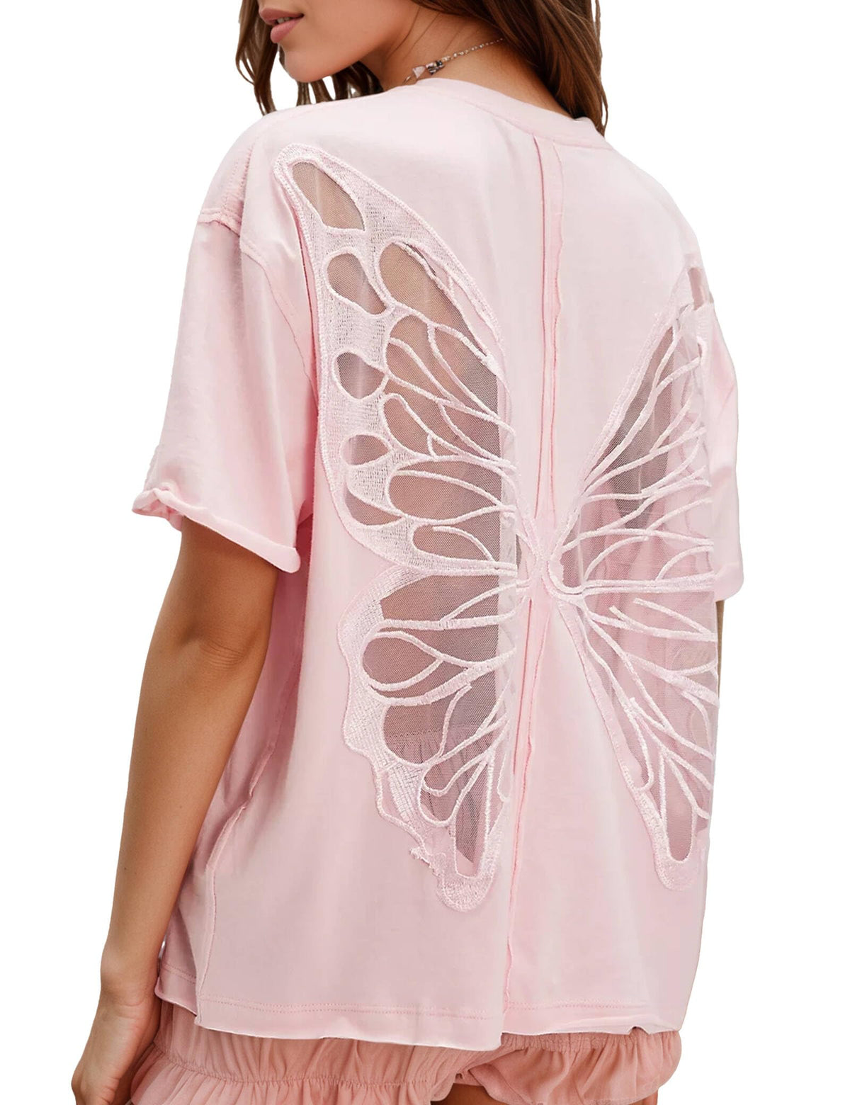 Women's Gothic Sheer Butterfly T Shirts Short Sleeve Goth Top Oversized Tee