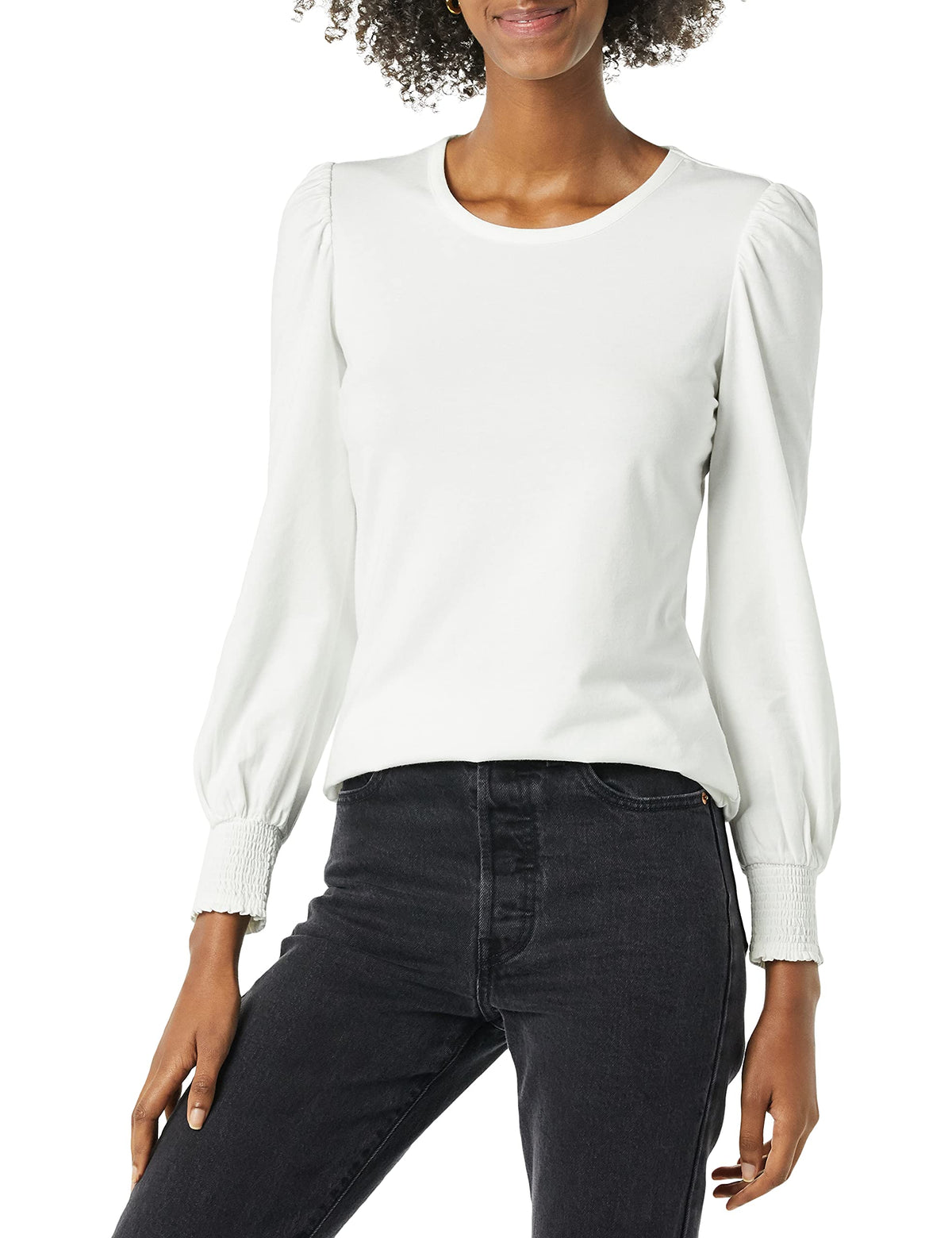 Amazon Essentials Women's Long-Sleeve Crewneck Smocked Cuff T-Shirt