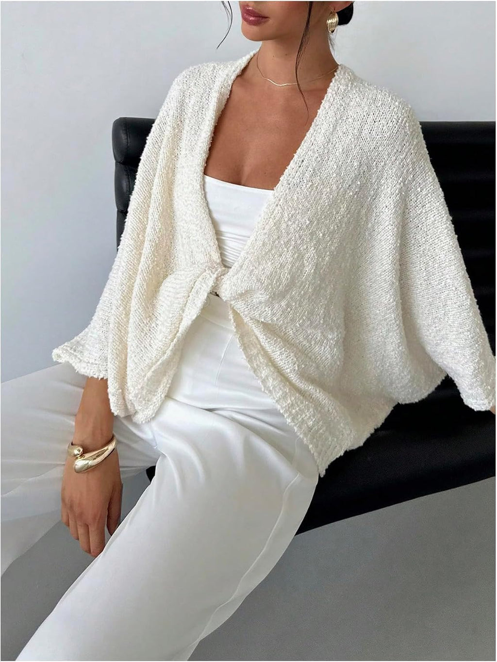 GORGLITTER Women's Oversized Fall Wrap Sweater Cropped Bat Wing Knit Tops