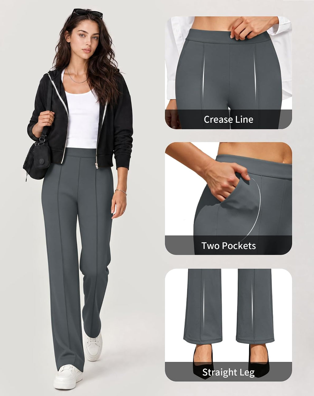 JEKAOYI Womens Straight Leg Dress Work Pants High Waist Stretchy Business Casual Pants Office Trousers Slacks