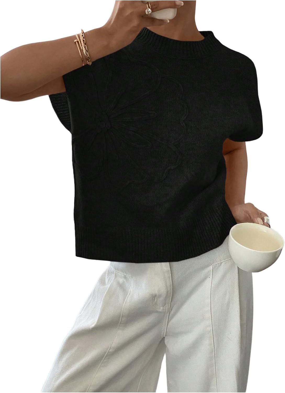 SOLY HUX Women's Short Sleeve Business Casual Sweater