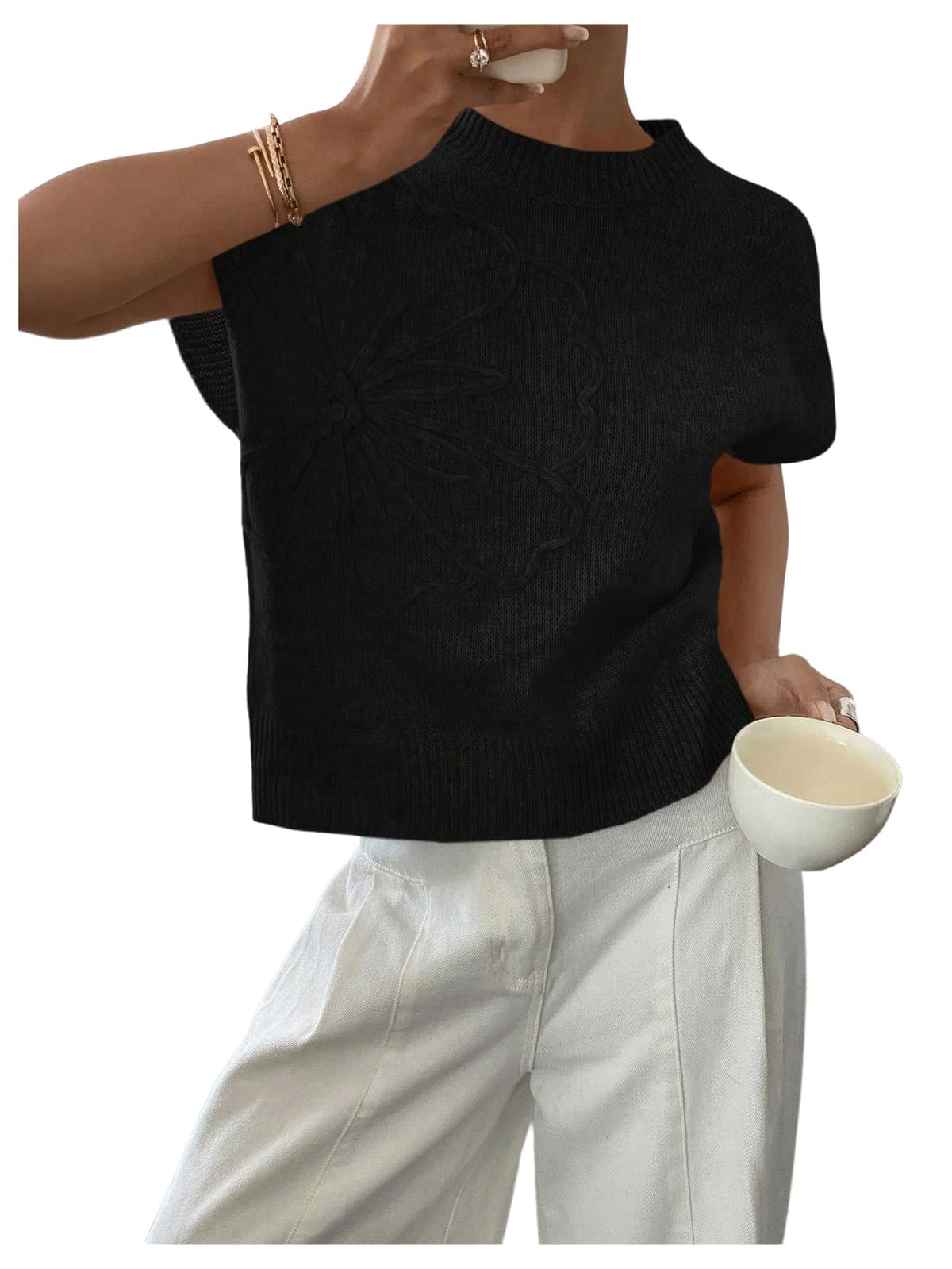 SOLY HUX Women's Short Sleeve Business Casual Sweater