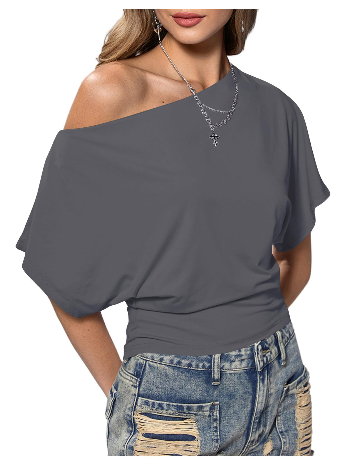 SweatyRocks Women's Off The Shoulder Tops Asymmetrical Y2K Going Out Top