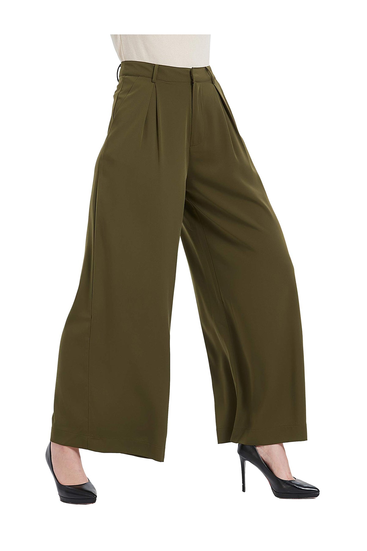 Tronjori Womens High Waist Casual Wide Leg Palazzo Business Pants