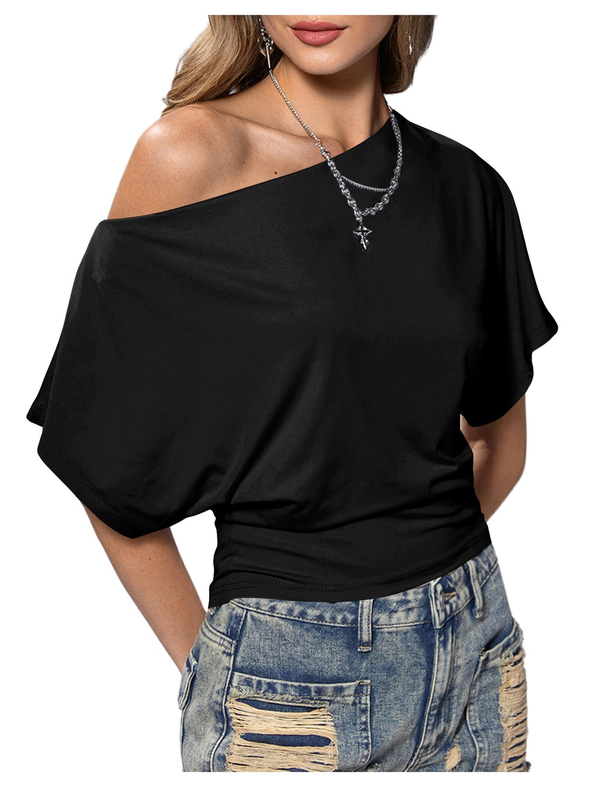 SweatyRocks Women's Off The Shoulder Tops Asymmetrical Y2K Going Out Top