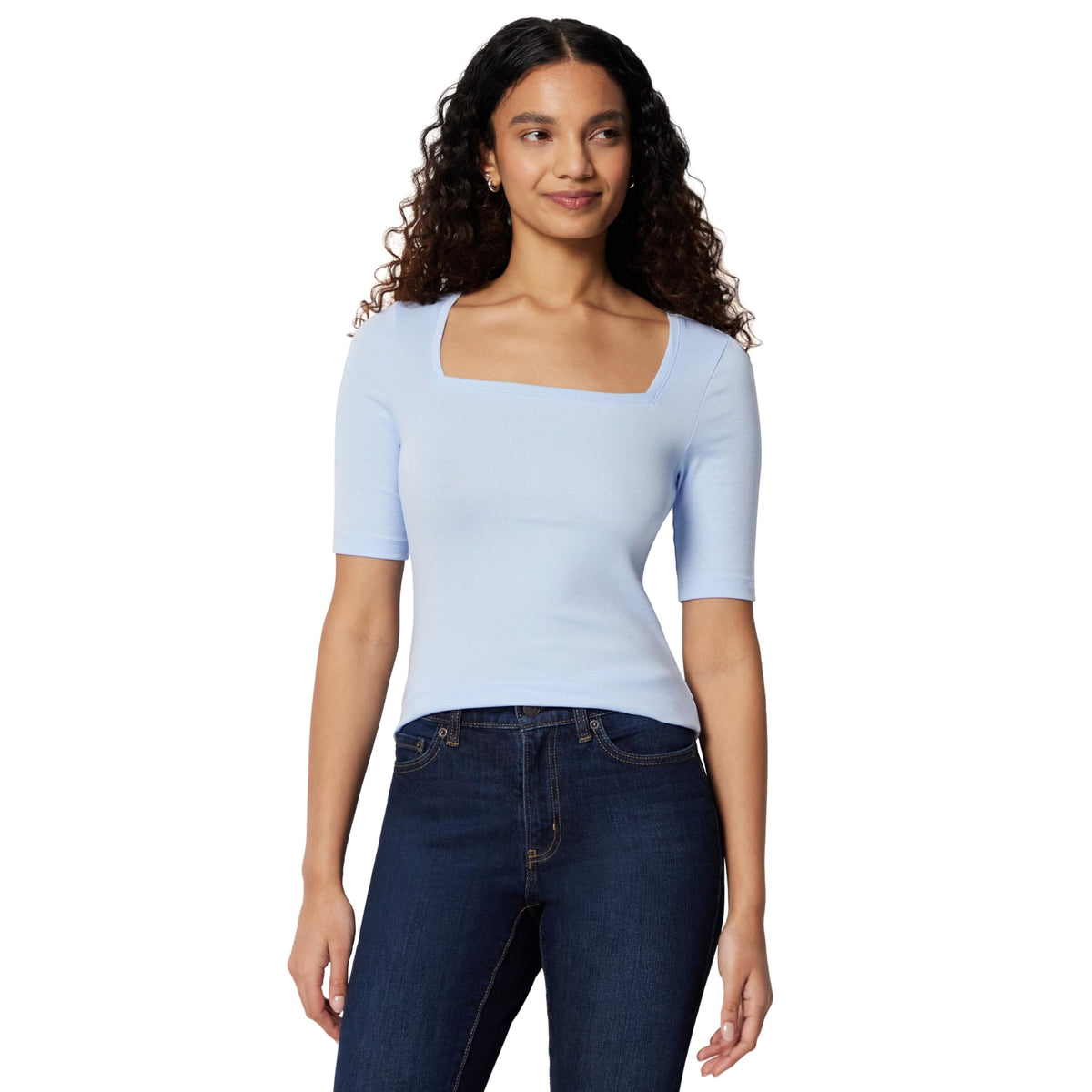 Amazon Essentials Women's Slim Fit Half Sleeve Square Neck Cotton Modal T-Shirt