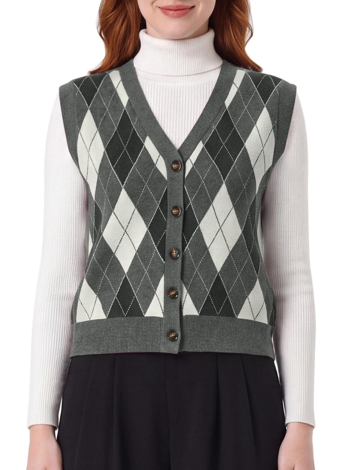 Allegra K Sweater Vest for Women's School Uniform Argyle Button Down Vest