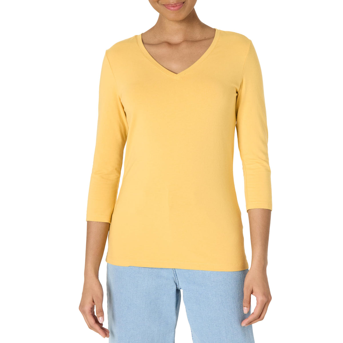 Amazon Essentials Women's Regular-Fit 3/4 Sleeve V-Neck Cotton Modal T-Shirt (Available in Plus Size)