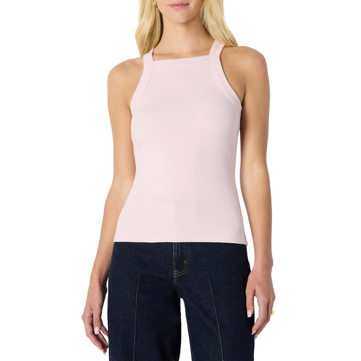Amazon Essentials Women's Slim-Fit Stretch Rib High-Neck Tank with Wide Ribbed Straps