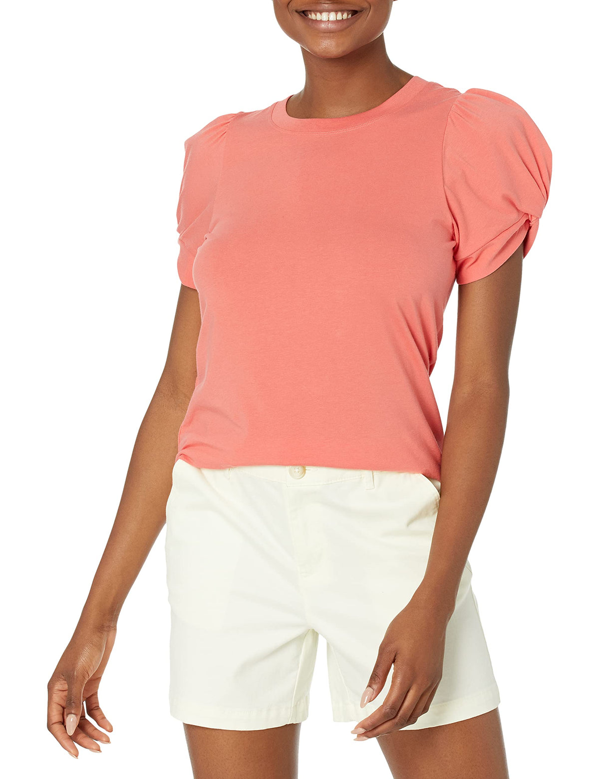 Amazon Essentials Women's Regular-Fit Twist Puff Sleeve Crewneck T-Shirt