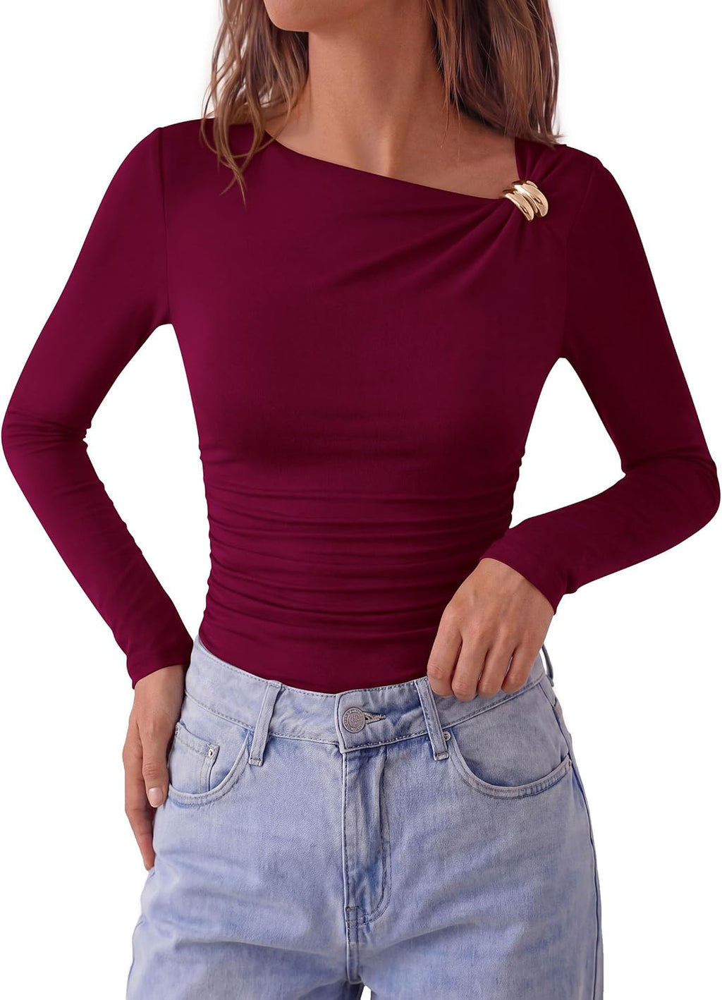 PRETTYGARDEN Long Sleeve Tops for Women Fitted Going Out Top