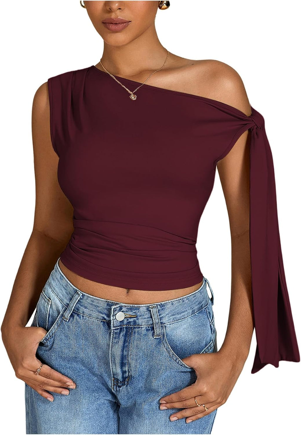 Milumia Women's One Off The Shoulder Tank Tops Asymmetrical Going Out Top
