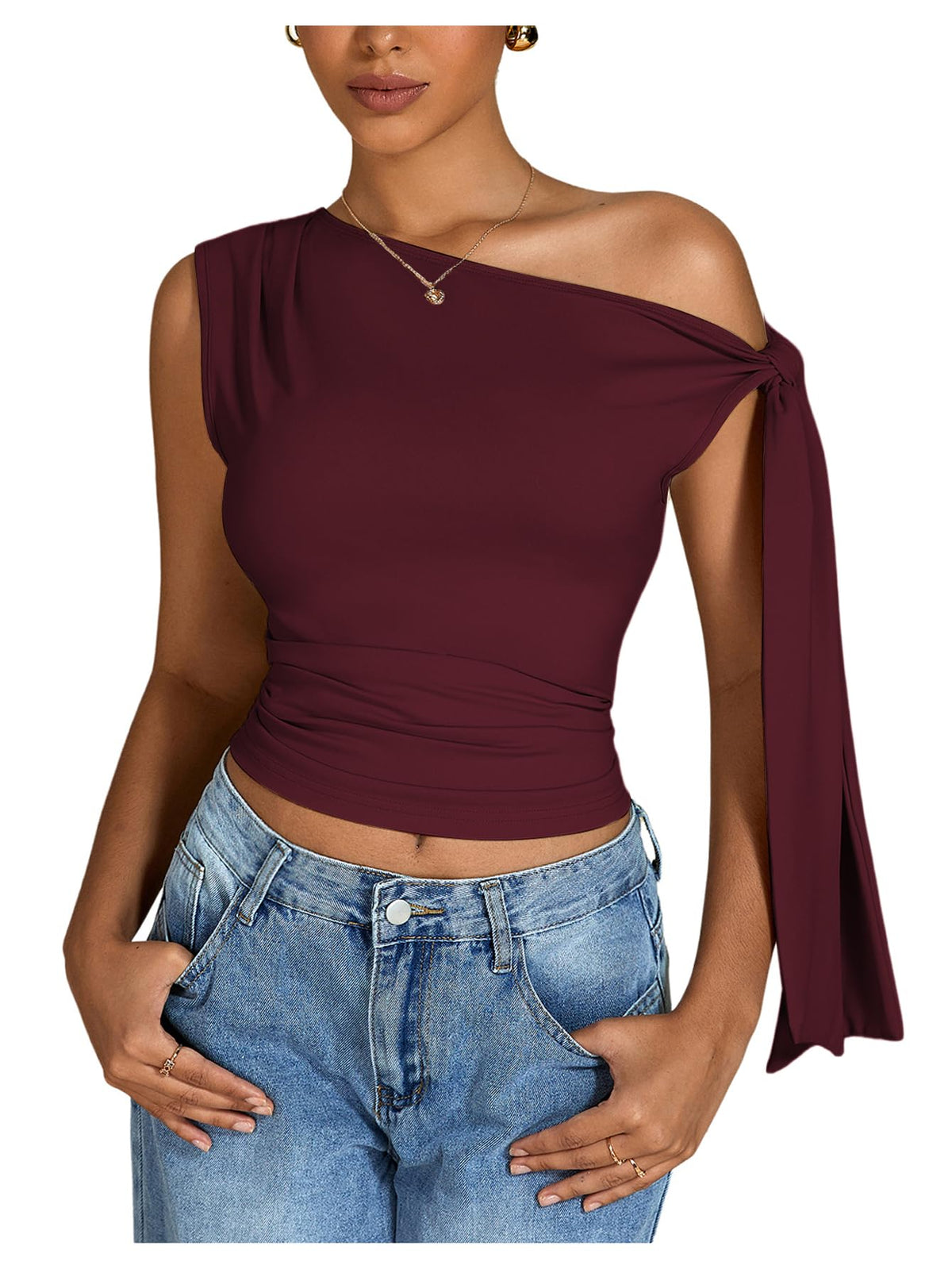 Milumia Women's One Off The Shoulder Tank Tops Asymmetrical Going Out Top