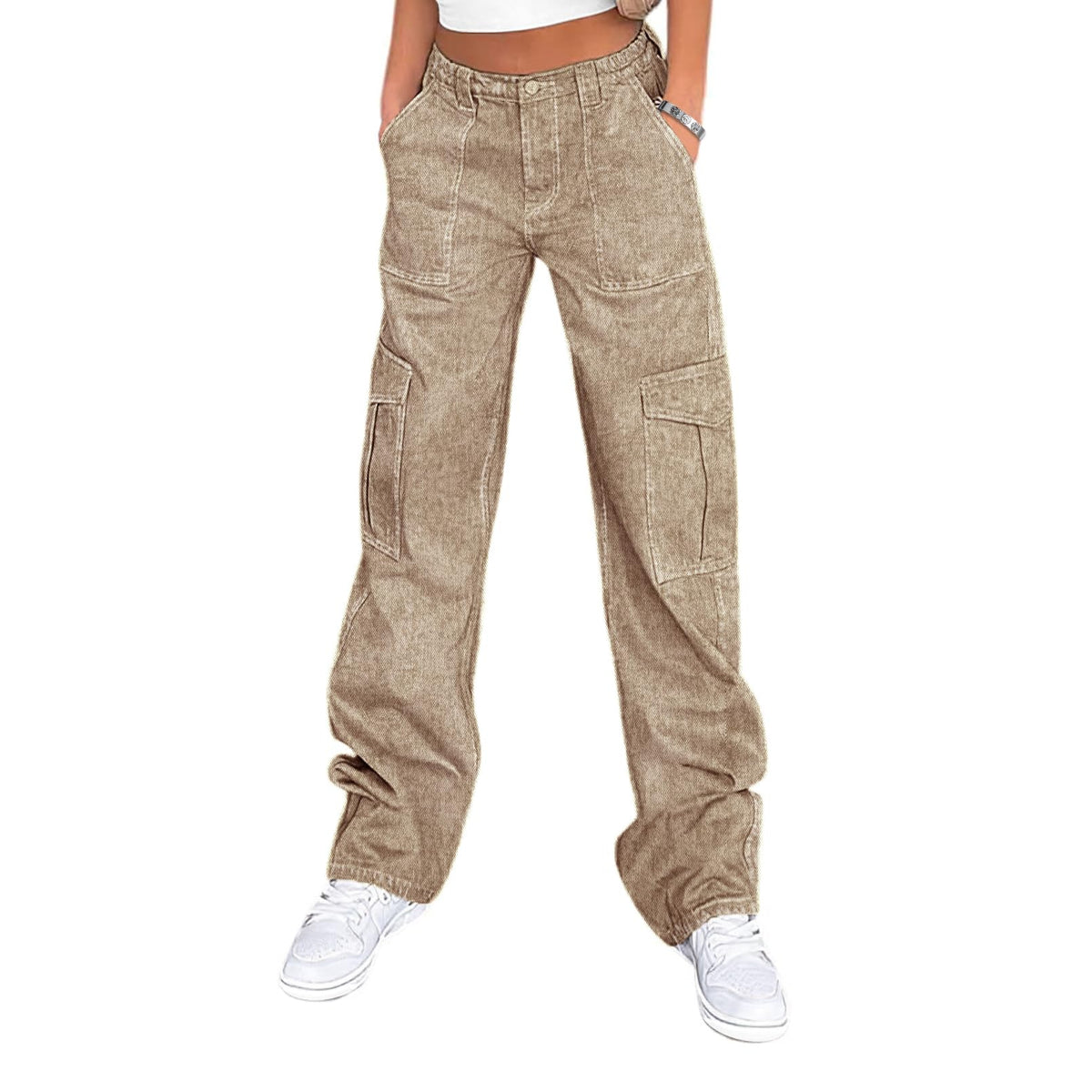 Lepunuo Cargo Pants for Women High Waisted Casual Pants Baggy Stretchy Wide Leg Y2K Streetwear with 6 Pockets