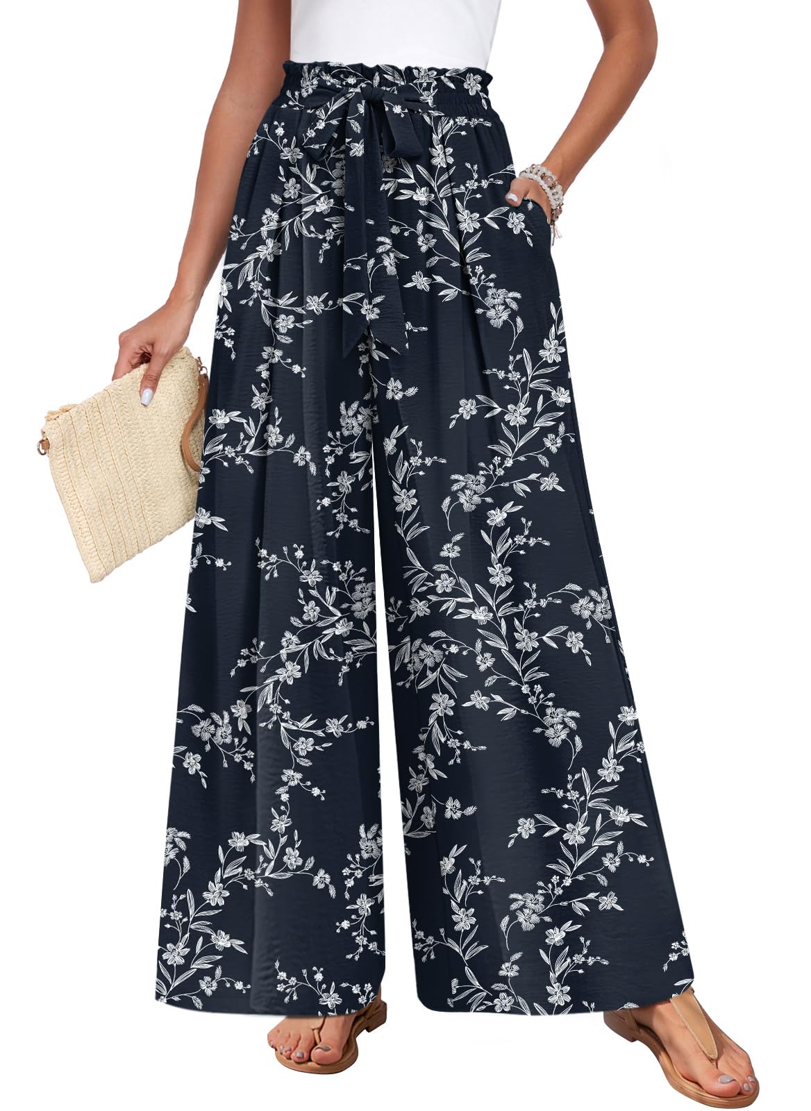 TAOHUADAO Womens Wide Leg Pants with Pockets High Waisted Plus Size Palazzo Pants Casual Flowy Trousers
