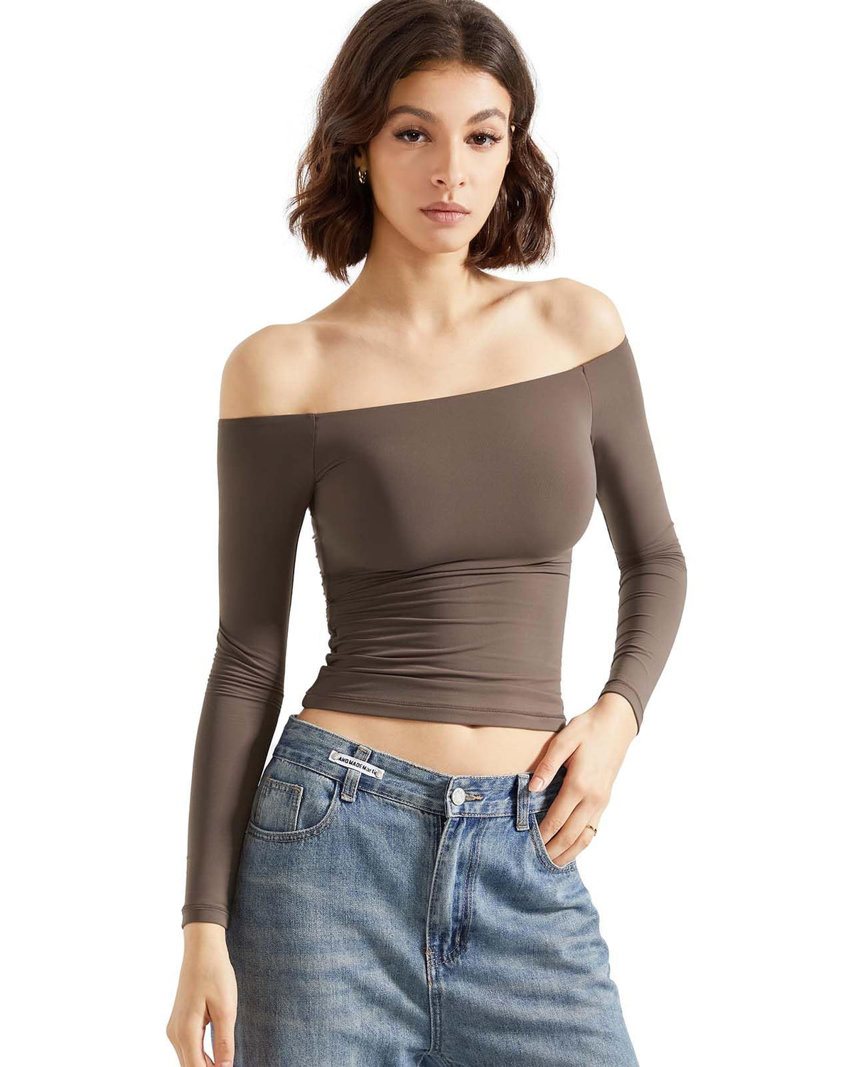 SUUKSESS Women Off Shoulder Double Lined Long Sleeve Shirts Basic Going Out Tops