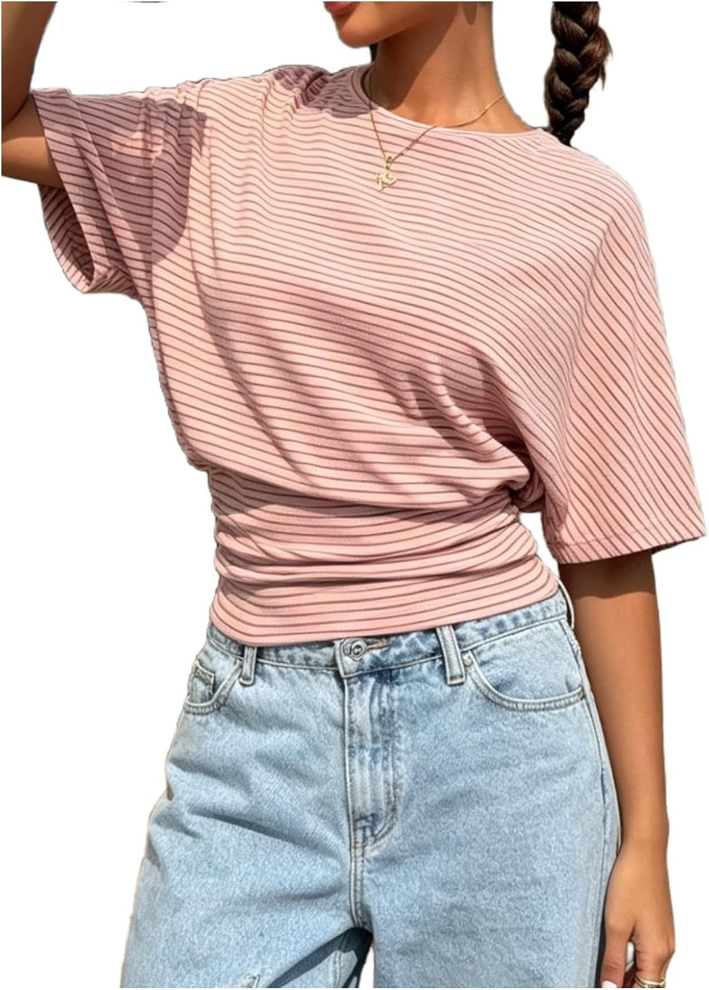 Milumia Women's Cinched Waist Striped Dolman Sleeves T Shirts Going Out Top