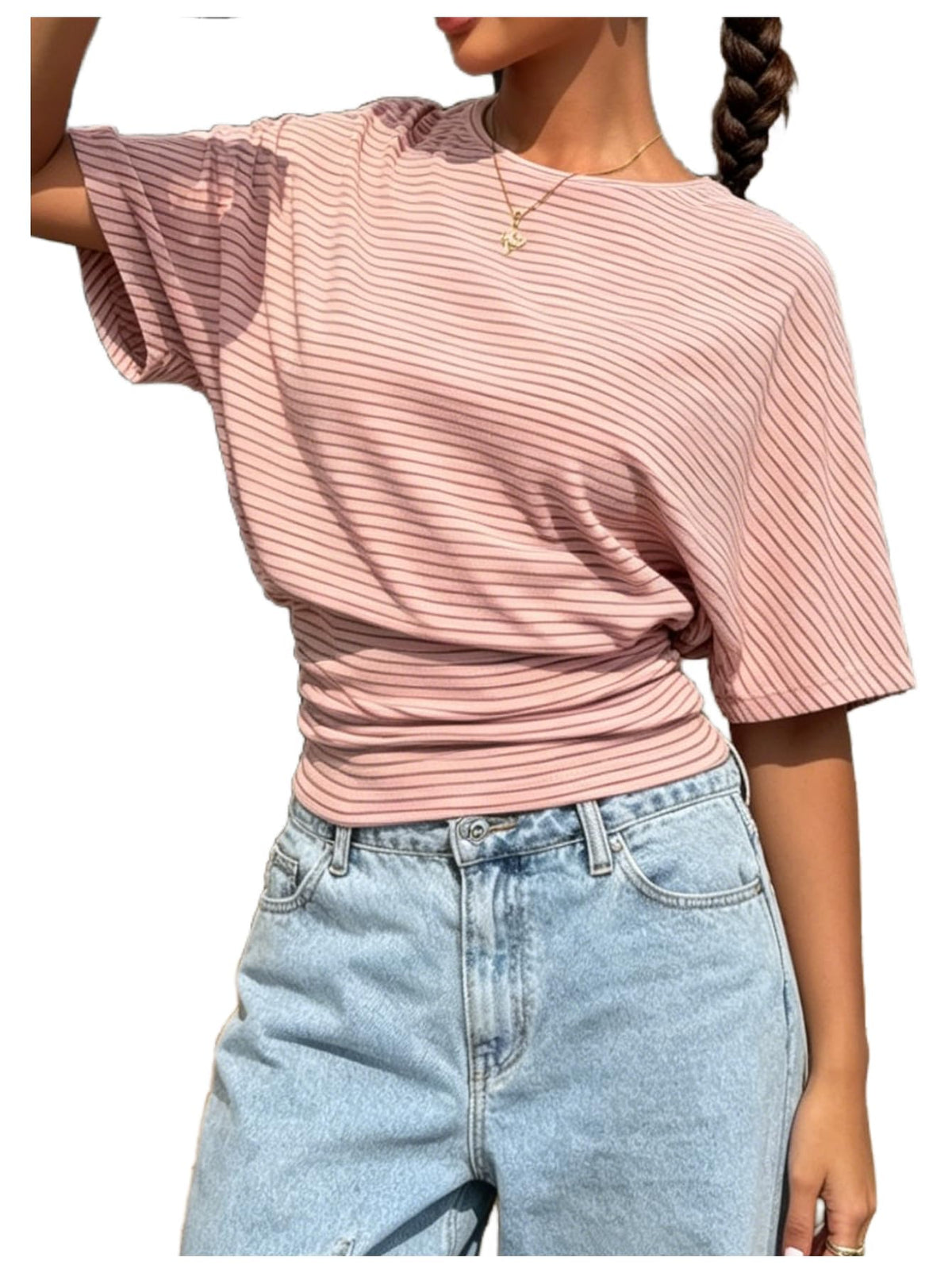 Milumia Women's Cinched Waist Striped Dolman Sleeves T Shirts Going Out Top