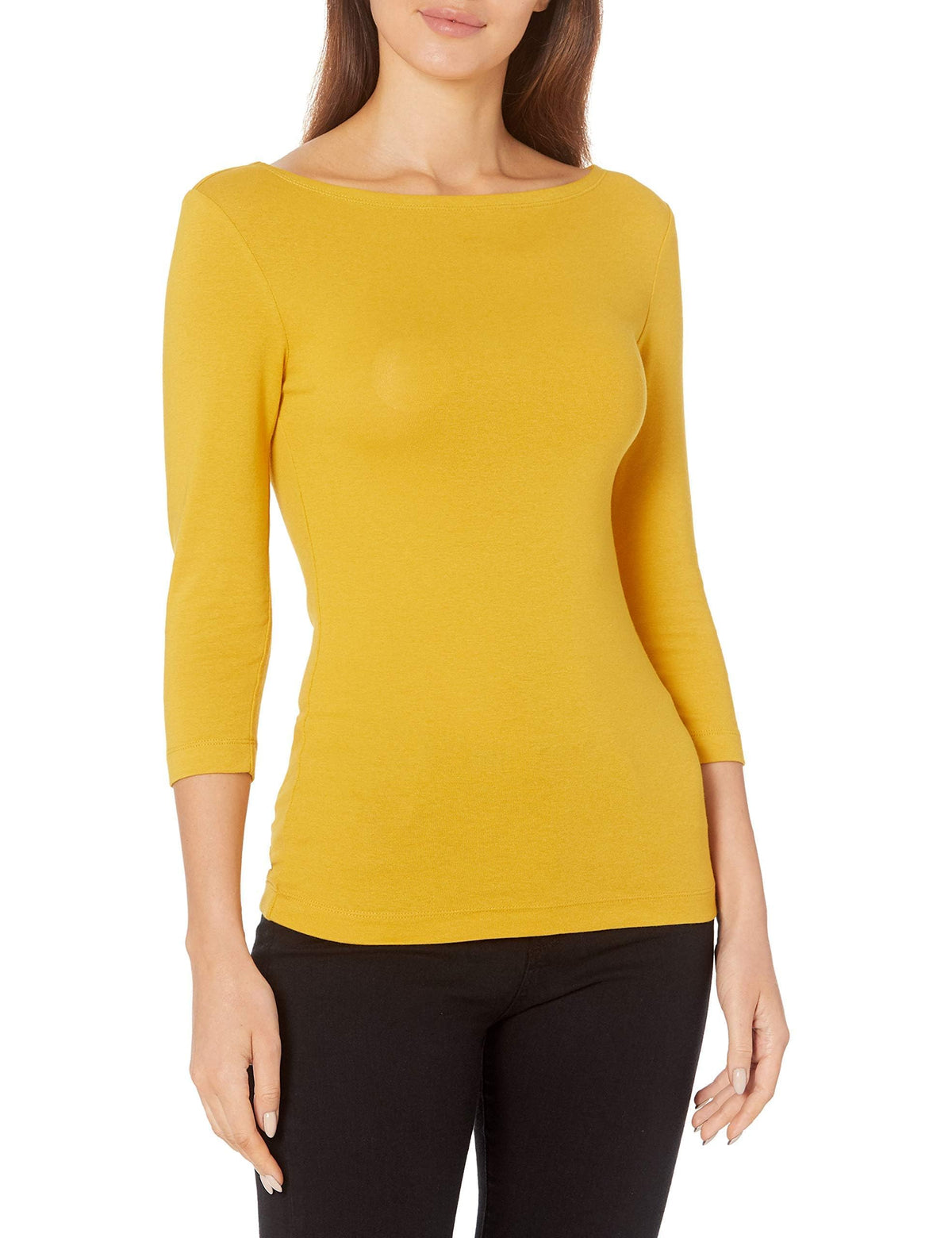 Amazon Essentials Women's Slim-Fit 3/4 Sleeve Boat Neck Tops Cotton Modal T-Shirt