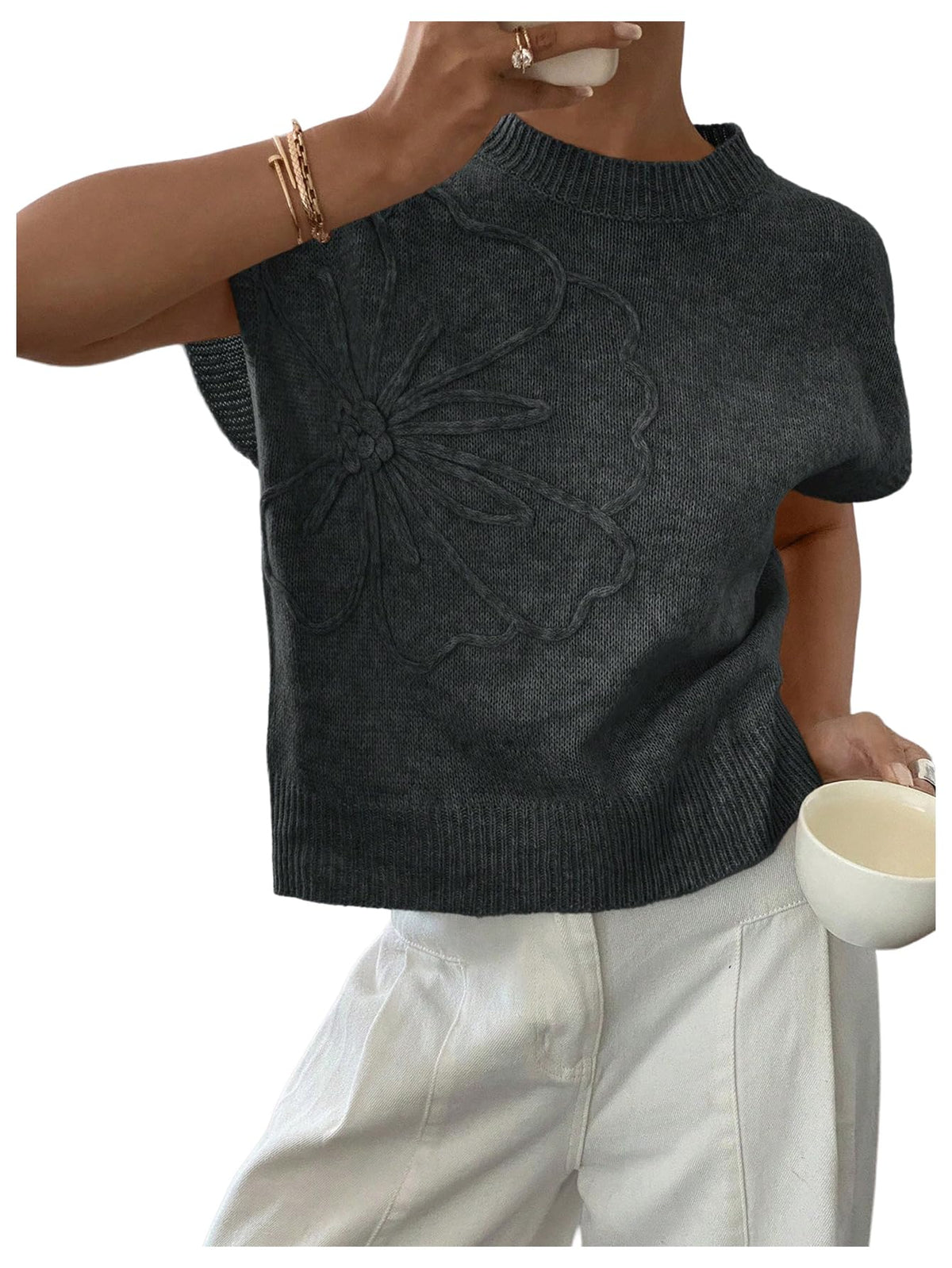SOLY HUX Women's Short Sleeve Business Casual Sweater