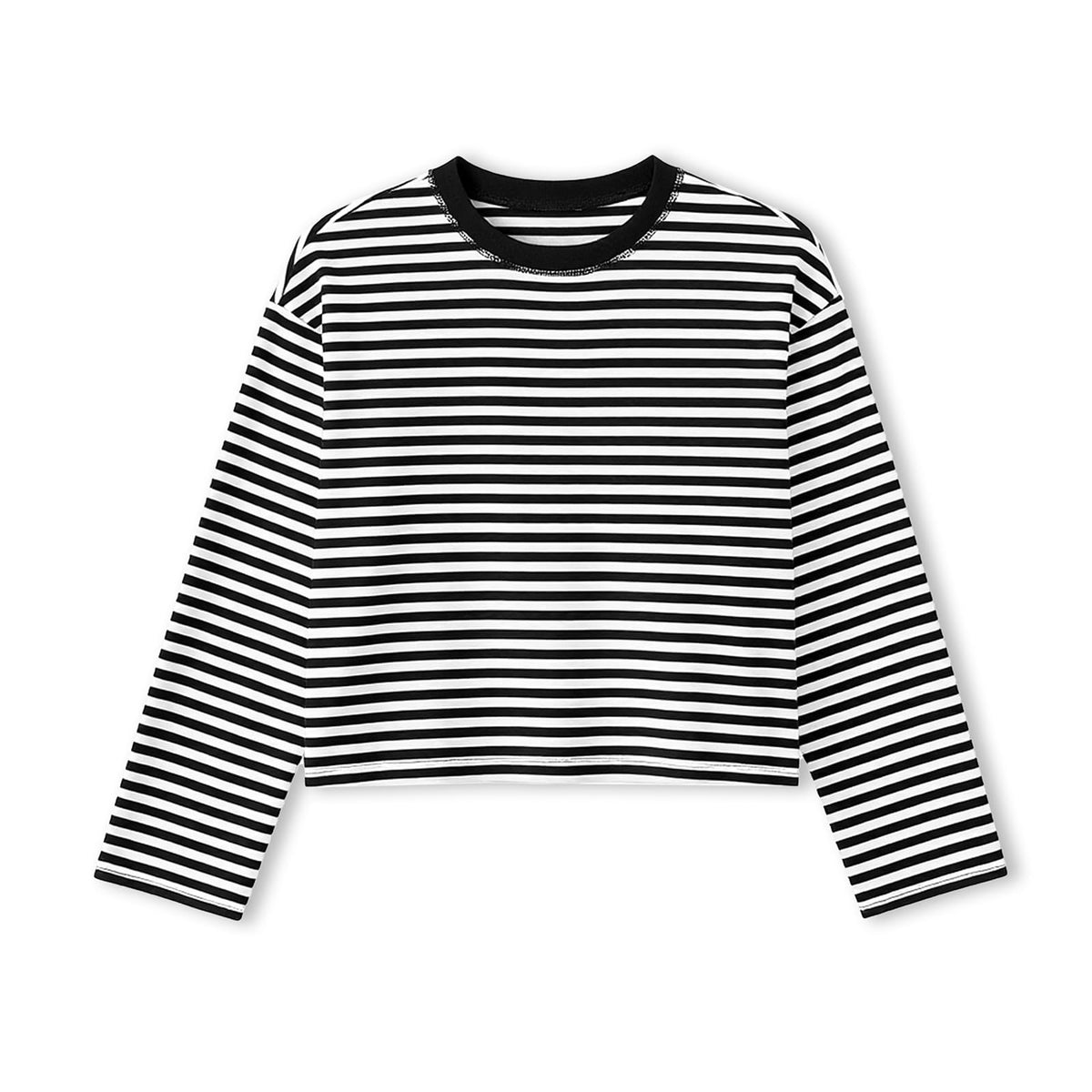 Striped Bloom Long Sleeve Shirt for Women Boxy Tee Top Streetwear