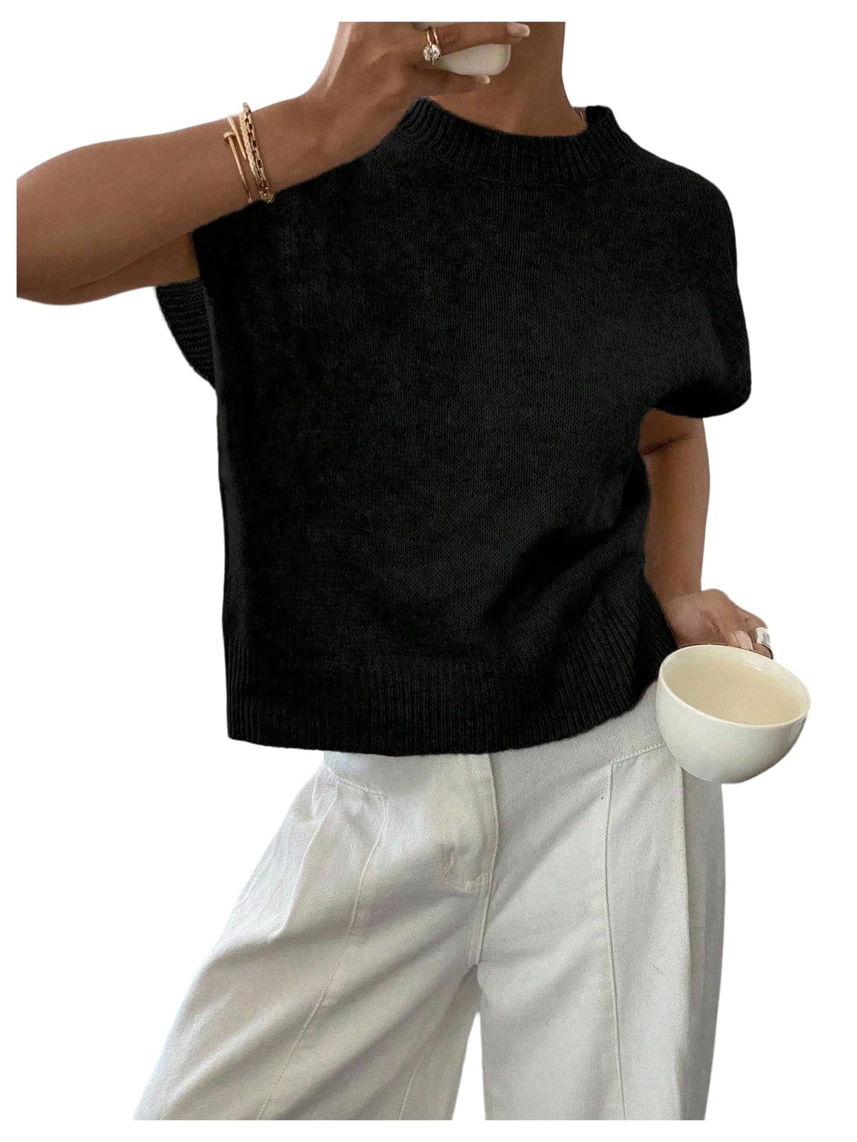 SOLY HUX Women's Short Sleeve Business Casual Sweater
