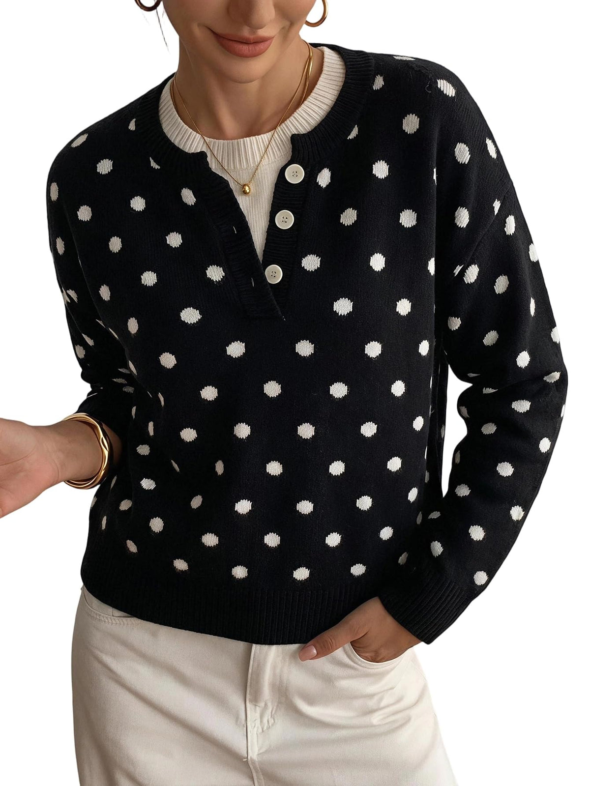 SOLY HUX Pullover Henley Sweaters for Women Long Sleeve Business Casual Top