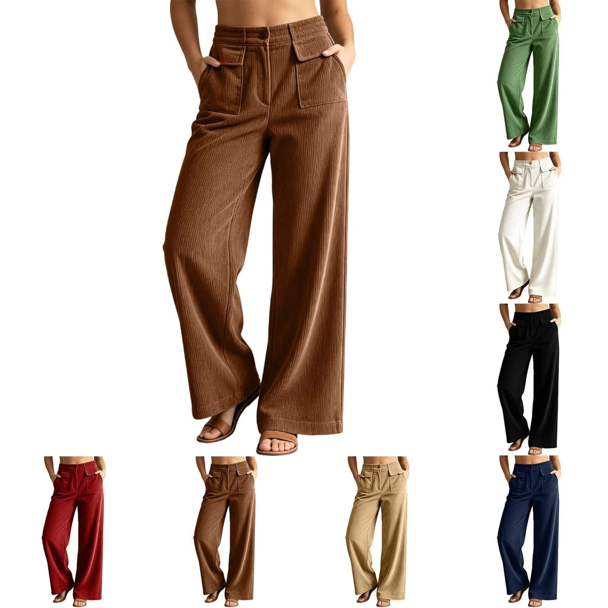 Wide Leg Corduroy Pants for Women Fall Lounge Button Pants Business Office Work Trousers with Double Pockets