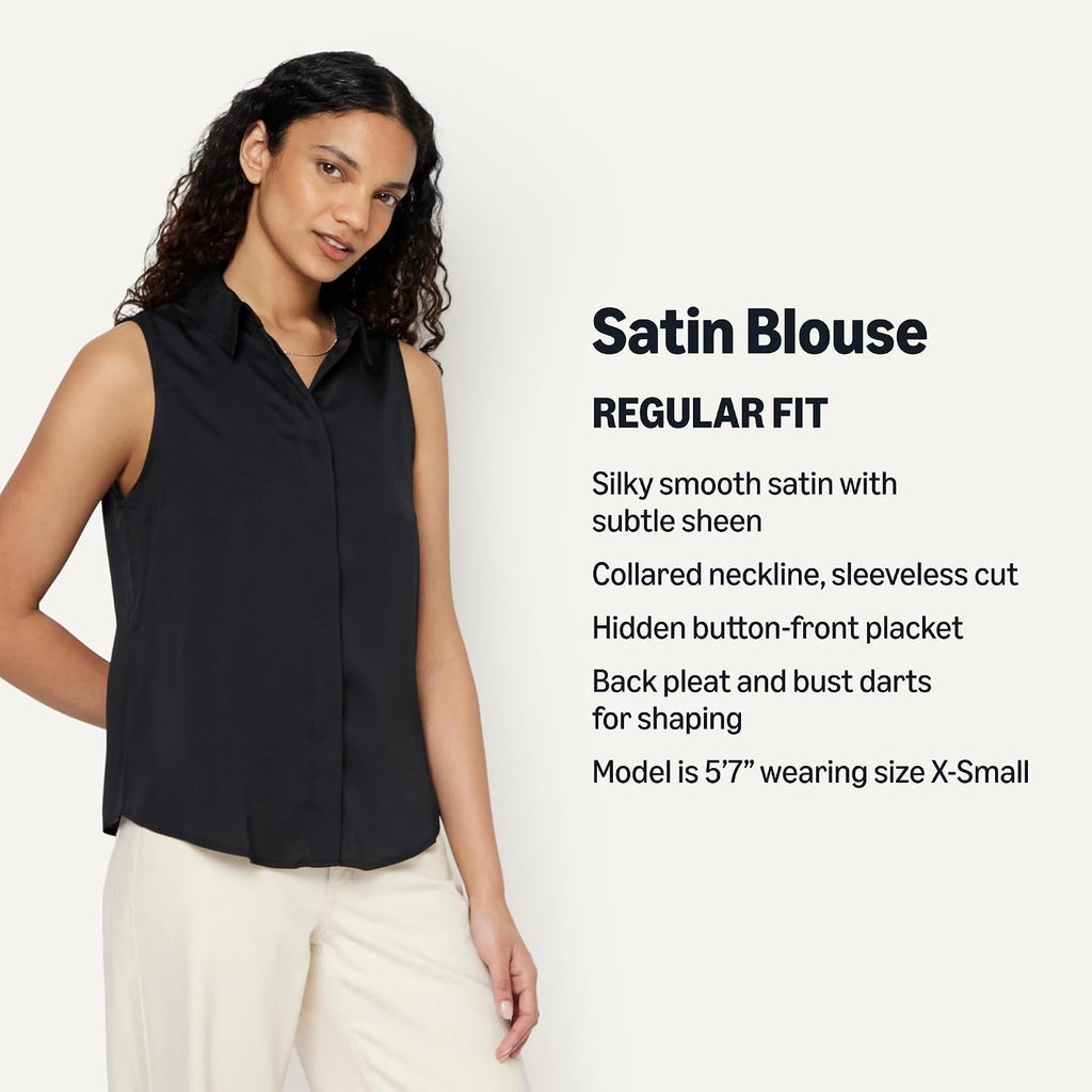 Amazon Essentials Women's Regular-Fit Sleeveless Button-Down Blouse