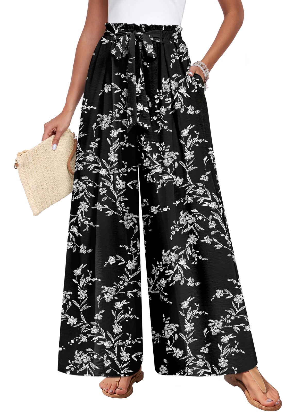 TAOHUADAO Womens Wide Leg Pants with Pockets High Waisted Plus Size Palazzo Pants Casual Flowy Trousers