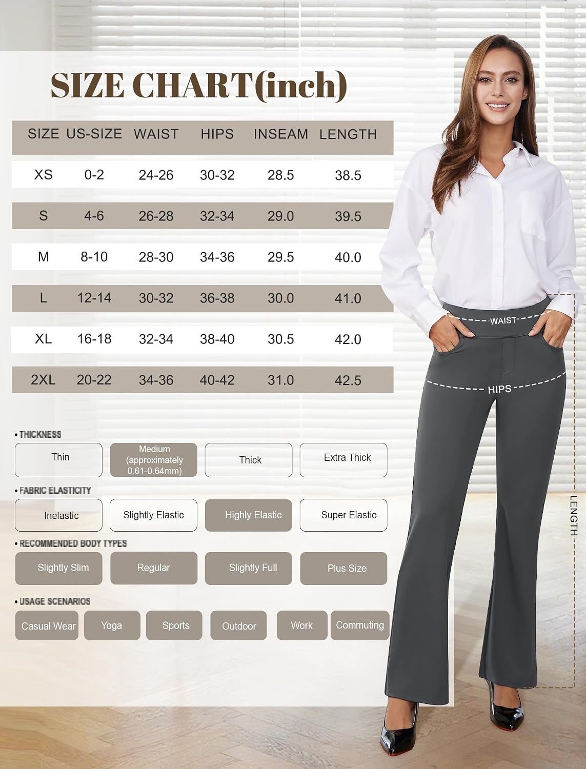 AB-Eleven Women Dress Pants Stretch Business Casual Work Slacks with Pocket