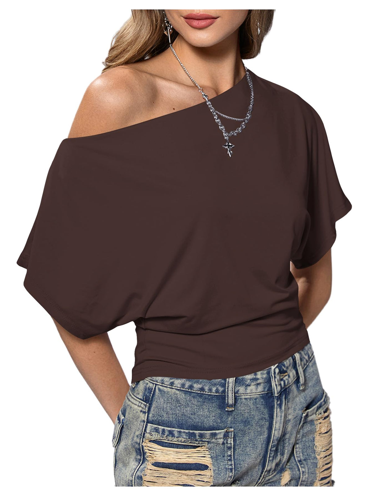 SweatyRocks Women's Off The Shoulder Tops Asymmetrical Y2K Going Out Top