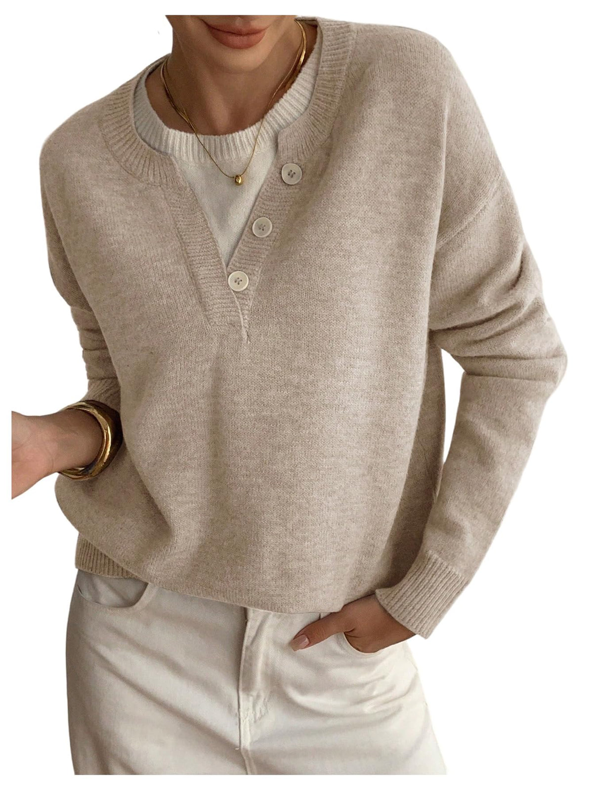 SOLY HUX Pullover Henley Sweaters for Women Long Sleeve Business Casual Top