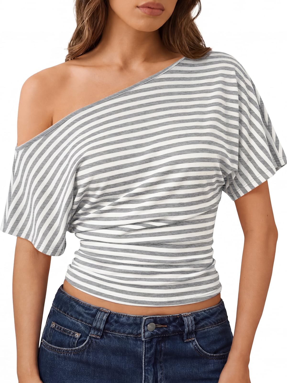 Trendy Queen Womens Off the Shoulder Tops 2026 Summer Going Out Crop Shirts
